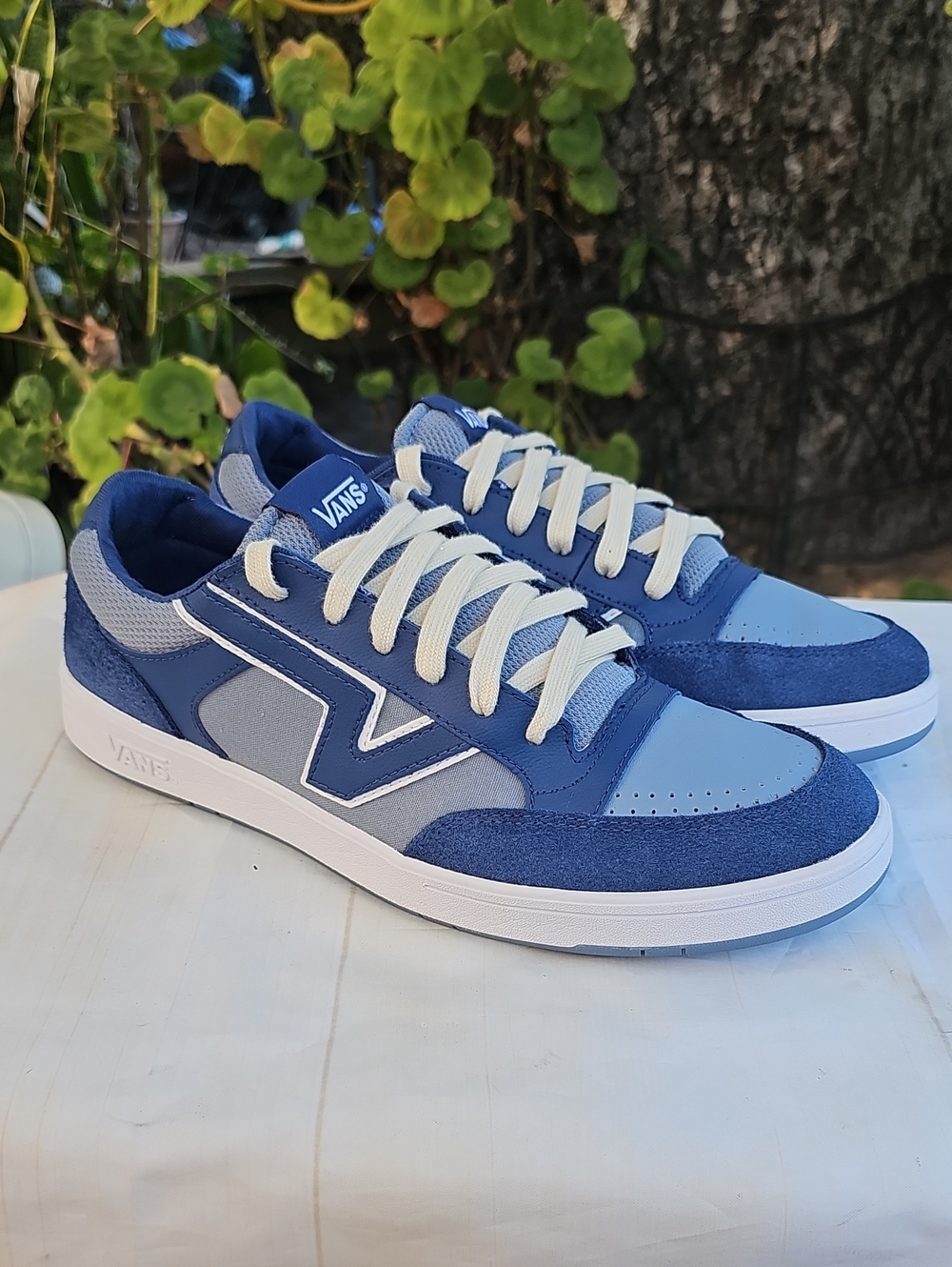 Vans Men's Two-Tone Blue Low-Top Skate Sneakers Lowland Comfy Cush